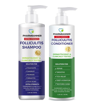 PHARMBANNER Anti-Fungal Shampoo and Conditioner Set – Tea Tree & Argan Oil for Folliculitis, Seborrheic Dermatitis, Scalp Psoriasis – Relieves Itchy, Flaky, Dry Scalp – Sulfate & Paraben Free
