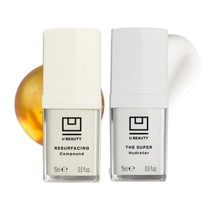 U Beauty Duo - Resurfacing Compound & Super Hydrator Set - 2x 0.33 fl oz | Moisturizing face serum, Vitamin C & E, retinol, hyaluronic acid, trial size, for smooth, hydrated and softer skin