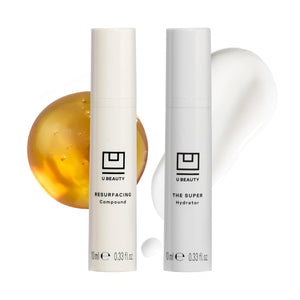 U Beauty Duo - Resurfacing Compound & Super Hydrator Set - 2x 0.33 fl oz | Moisturizing face serum, Vitamin C & E, retinol, hyaluronic acid, trial size, for smooth, hydrated and softer skin