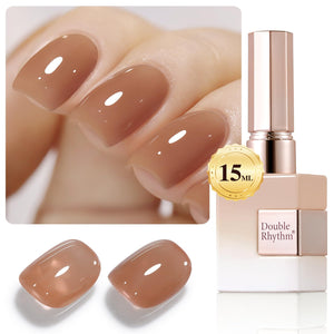 Double Rhythm Translucent Gel Polish Sheer Neutral Natural Light Milky Same Color Same Bottle 15ML Jelly UV Polish Nail Art DIY at Home (Jelly Nude Brown-A1492)
