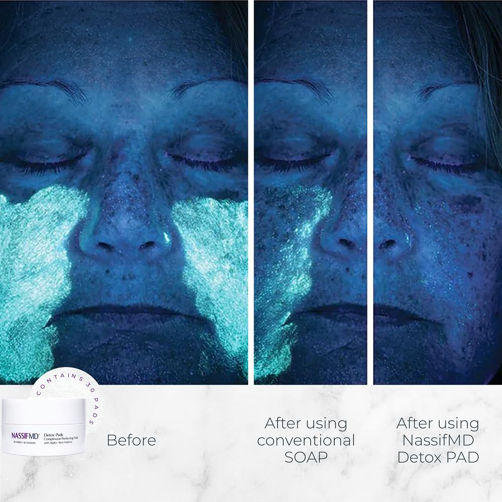 NassifMD Exfoliating Detox Pads | Surgeon-Created AHA/BHA Facial Pads for Deep Cleansing, Smoother Texture & Glowing Skin | Reduces Pores, Firms, Brightens