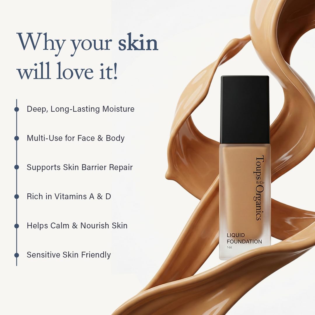 Toups & Co Liquid Foundation Oyster - Neutral | Lightweight & Breathable Buildable Coverage | Aloe Vera, Shea Butter & Herbal Extracts | Non-Comedogenic, Long-Lasting, Sensitive Skin Safe