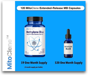 MitoClene 120 Extended-Release Methylene Blue Capsules 10mg Pharmaceutical USP Grade, 4 Month Supply, Advanced Delivery for Mitochondrial Energy Support, with Vitamin C & Zinc Picolinate