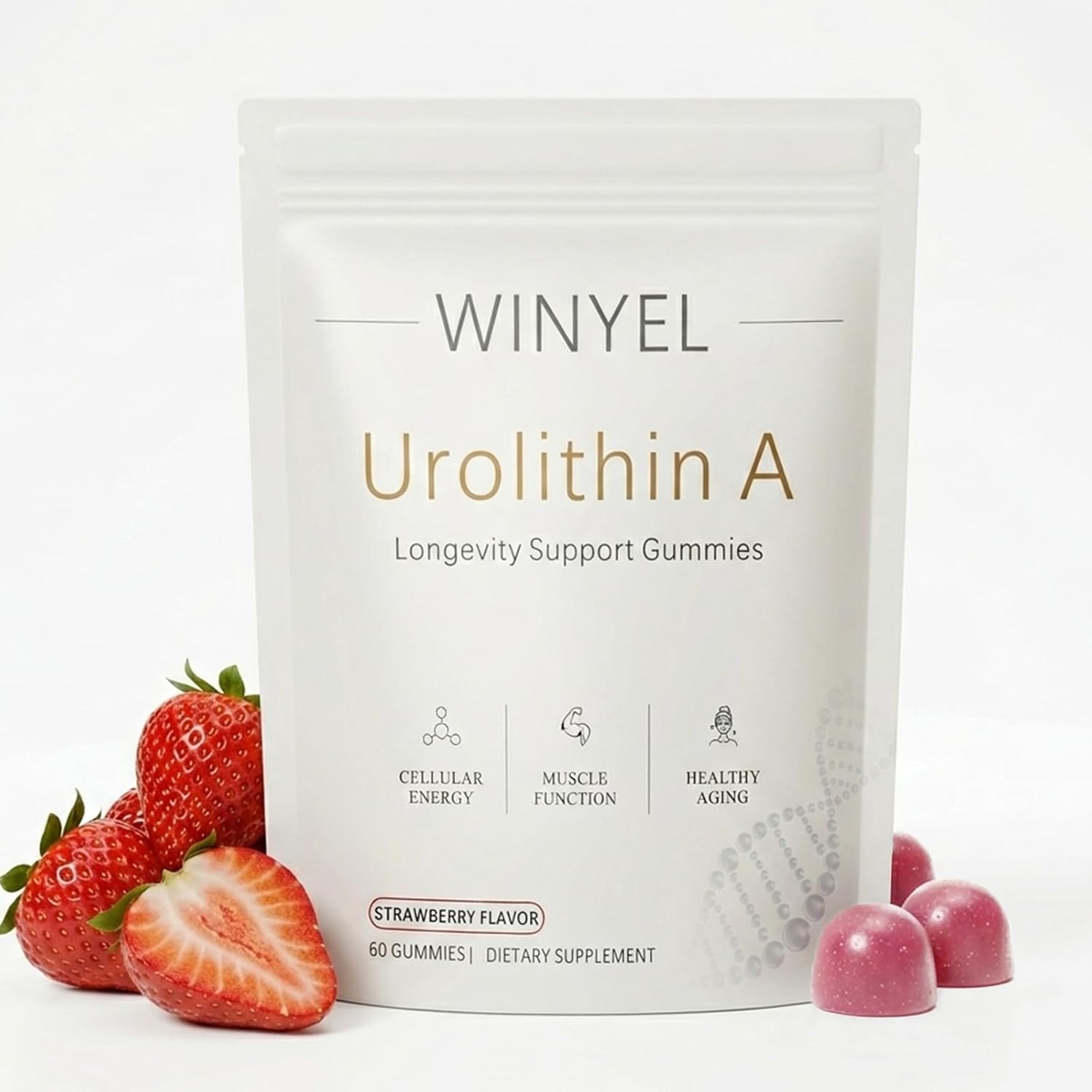 Urolithin A Supplement Gummies 500mg with Trans-Resveratrol, CoQ10 Mitochondrial & Cellular Energy Support for Healthy Aging, Muscle Strength & Longevity Vegan, Non-GMO, 60 Count