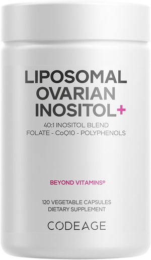 Codeage Liposomal Ovarian Inositol+ Supplement - Myo-Inositol & D-Chiro-Inositol 40:1 Blend, Folate 5-MTHF, CoQ10, Pomegranate & Wild Blueberry, Liposomal Delivery, Non-GMO, Gluten-Free - 120 Capsules
