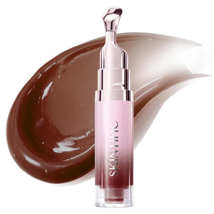 SKINTIFIC Peptide Brightening Lip Serum, Hydrating & Plumping Tinted Lip Gloss, Moisturizing Lip Balm with Polypeptides & Squalane for Glossy Sheer, Smooth Lips(10U Toast Brick)