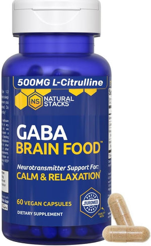GABA Brain Food - GABA Supplement with L-Citrulline & Grape Seed Extract - Supports Calm & Relaxation - Nighttime Sleep Aid - Supports Production of Gamma Aminobutyric Acid - 120 L-Citrulline Capsules