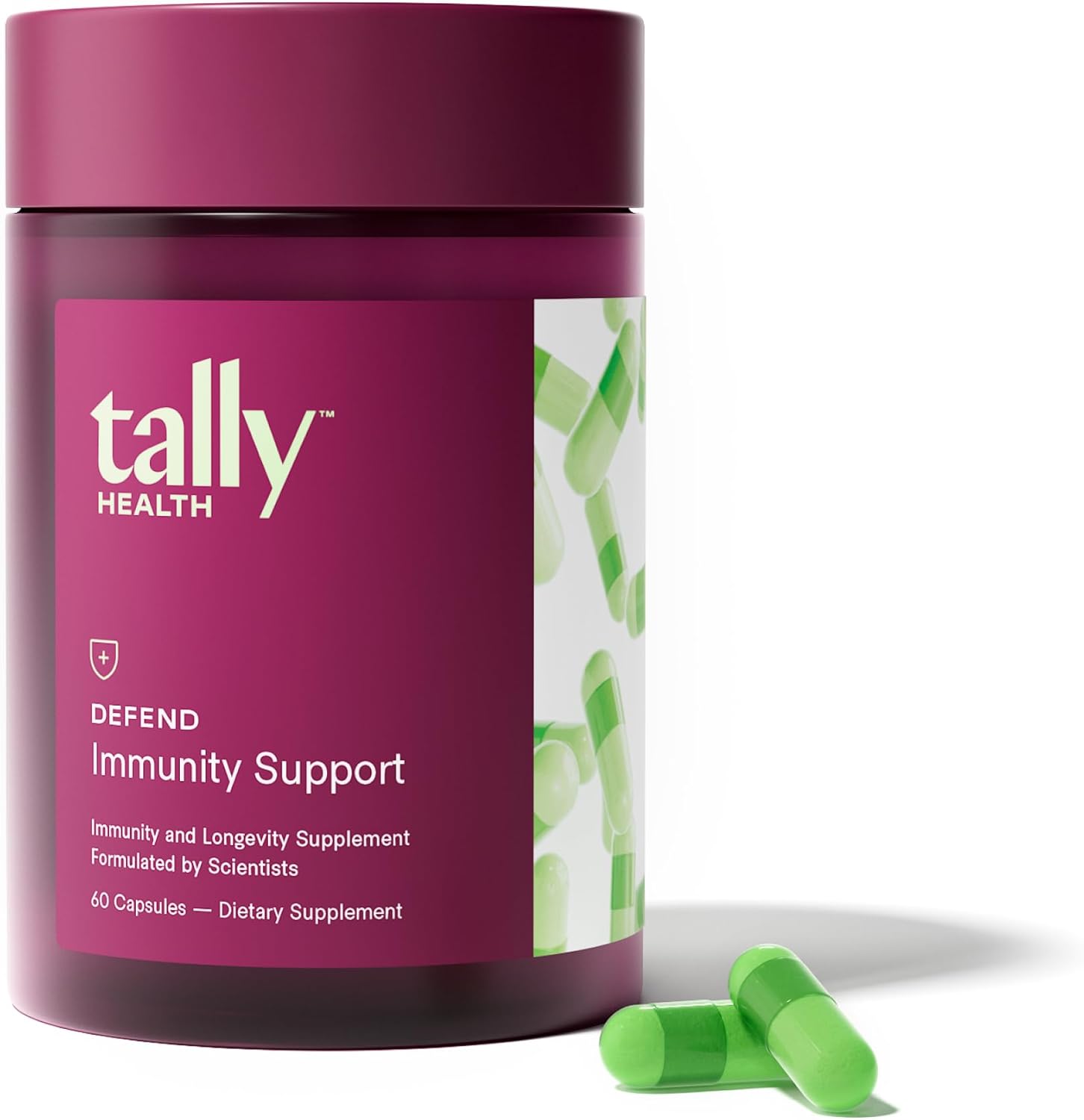 Tally Health Defend Immune Support & Longevity Supplement | Quercetin 500mg, Vitamin C, Beta-Glucan, Zinc & Vitamin D3 - Immune Boost & Wellness Support - Vegan, Non-GMO, Gluten Free | 60 Capsules