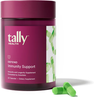 Tally Health Defend Immune Support & Longevity Supplement | Quercetin 500mg, Vitamin C, Beta-Glucan, Zinc & Vitamin D3 - Immune Boost & Wellness Support - Vegan, Non-GMO, Gluten Free | 60 Capsules
