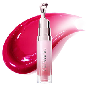 SKINTIFIC Peptide Brightening Lip Serum, Hydrating & Plumping Tinted Lip Gloss, Moisturizing Lip Balm with Polypeptides & Squalane for Glossy Sheer, Smooth Lips(10U Toast Brick)