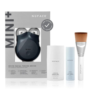 NuFACE MINI+ Microcurrent Facial Device Ultimate Uplift Kit - Brilliant White Face Sculpting & Contouring Device with Aqua Gel, Power Patches, Prep-N-Glow Skin Care Wipes & Luxe Gift Box