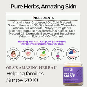 Ora's amazing Herbal, Newborn Salve, Diaper Rash Cream, Calendula Baby Balm, EWG Verified Baby Ointment, Acne Eczema, Butt Cream, Infant Massage, Natural Paraben Free, Good for Sensitive Skin