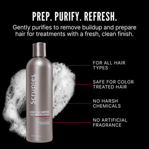 Scruples Hair Clearifier Shampoo - Professional Grade Deep Cleansing Shampoo - Clarifying Agents Remove Metals, Minerals and Chlorine - Detox and Vitality Boosting for All Hair Types (12 oz)