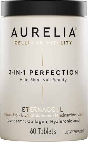 AURELIA 3-in-1 Perfection | Advanced Cellular Anti-Aging Supplement | Boost Collagen Production & Strengthen Hair, Skin, Nails | with Zinc, Resveratrol, Niacinamide & Ergothioneine