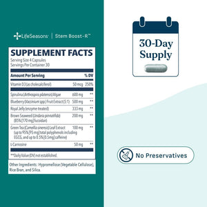 LifeSeasons Stem Boost-R - Stem Cell Support - Naturally Repair Damaged Tissue - Vitamin Supplement Rich in Antioxidants - Royal Jelly, Spirulina, Blueberry, Brown Seaweed & L-Carnosine - 120 Capsules