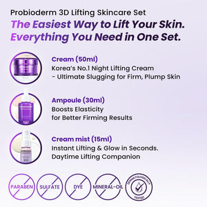 BIOHEAL BOH Probioderm 3D Lifting Skincare Set | Cardi B's Korean Night Cream, Serum & Face Mist for Lifting & Firming | Perfect Anti-Aging Routine for Dry, Dull, Saggy Skin | Mother’s Day Gift