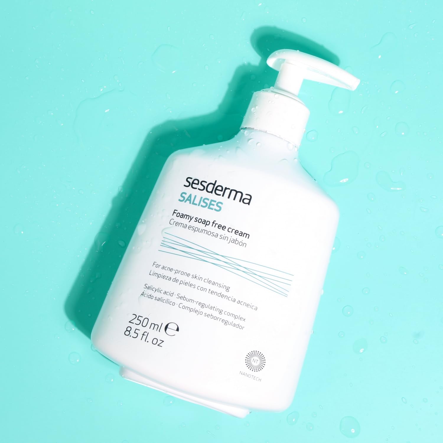 Sesderma SALISES Foamy Soap-Free Cream, Gentle Face Wash for Oily & Acne-Prone Skin, Salicylic Acid Pore Cleanser, 8.5 fl oz