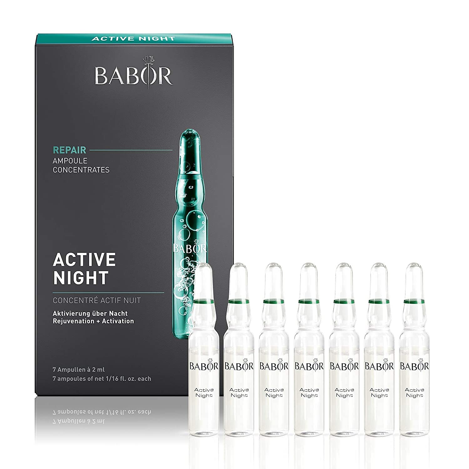 BABOR Active Night Ampoule Serum Concentrates, Hyaluronic Acid Serum, Hydrating Night Treatment, for Dry and Damaged Skin, Vegan, 0.28 oz.