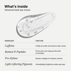 Under Eye Brightener Roller - Caffeine & Retinol Eye Serum for Dark Circles, Puffiness & Fine Lines, Travel Essential Vegan Skincare, Cooling Eye Massage, Dermatologist-Tested, 0.52 fl oz