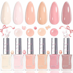 Beetles Jelly Nail Polish Set,6 Colors Pink Nude Jelly Quick Dry Nail Polish Fingernail Fast Drying & Long Lasting Nail Strengthener Polish Gifts for Women