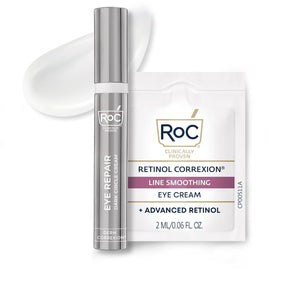 RoC Derm Correxion Dual Eye Cream with Advanced Retinol + Peptides for Puffy Eyes and Dark Circles, (.68 oz) with Retinol Under Eye Cream Packette