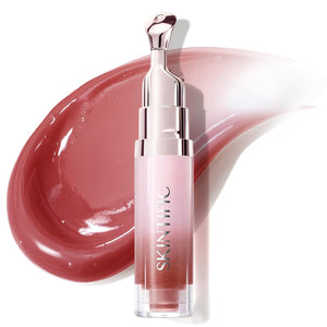 SKINTIFIC Peptide Brightening Lip Serum, Hydrating & Plumping Tinted Lip Gloss, Moisturizing Lip Balm with Polypeptides & Squalane for Glossy Sheer, Smooth Lips(10U Toast Brick)