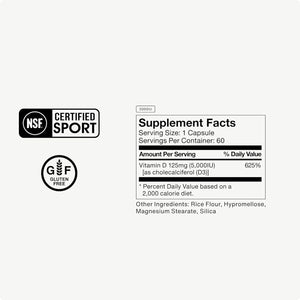 Momentous Vitamin D3 Supplement - 5,000 IU Capsules for Foundational Health Support - NSF Certified for Sport - Gluten Free - 60 Servings