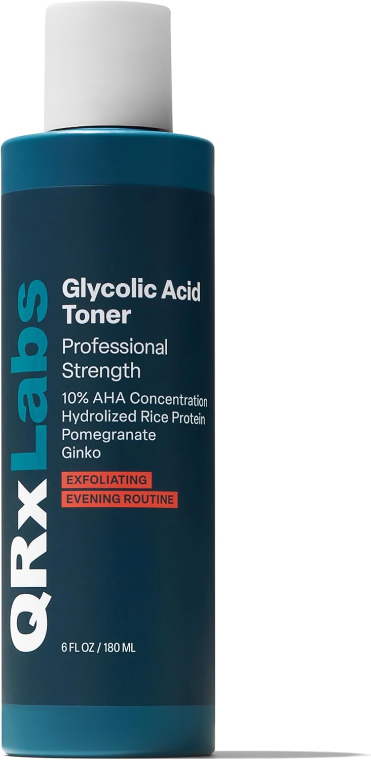 QRxLabs Glycolic Acid Toner - 10% Glycolic Acid Exfoliant with Salicylic Acid - Hydrating Face Exfoliator - Pore Toner & BHA Liquid Exfoliant with Witch Hazel - 6 Fl Oz