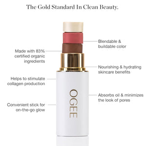 Ogee Face Stick Trio - Golden Contour Stick Makeup Collection - Certified Organic Bronzer, Blush Stick, and Highlighter Stick for a Flawless Look