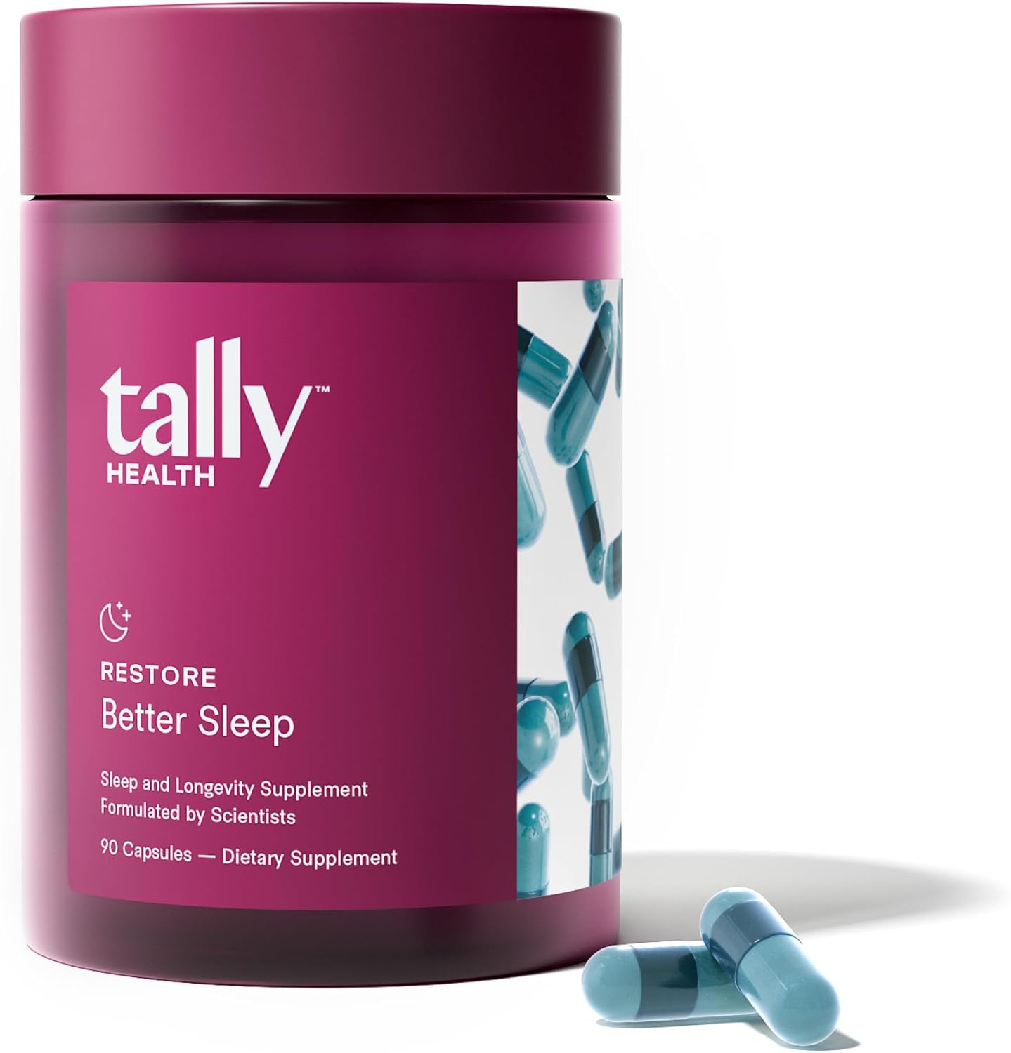 Tally Health Restore Better Sleep Supplement | Magnesium Bisglycinate, L-Theanine & Apigenin - Melatonin-Free Nighttime Relaxation & Sleep Support - Vegan, Non-GMO, Gluten Free | 90 Capsules