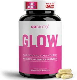 GOBIOTIX Hair Skin and Nails Vitamin Supplement - 10000mcg Biotin Pills with Hyaluronic Acid, Folate, Iron, Magnesium, and Zinc - Collagen Production, Hair Growth - 30 Servings