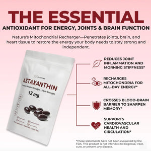 Astaxanthin 12mg Antioxidants Supplement – Natural Microalgae Source – Lipid-Based Softgel for Enhanced Absorption – Cognitive, Vision & Joint Support – 30 Softgels (Pack of 2)