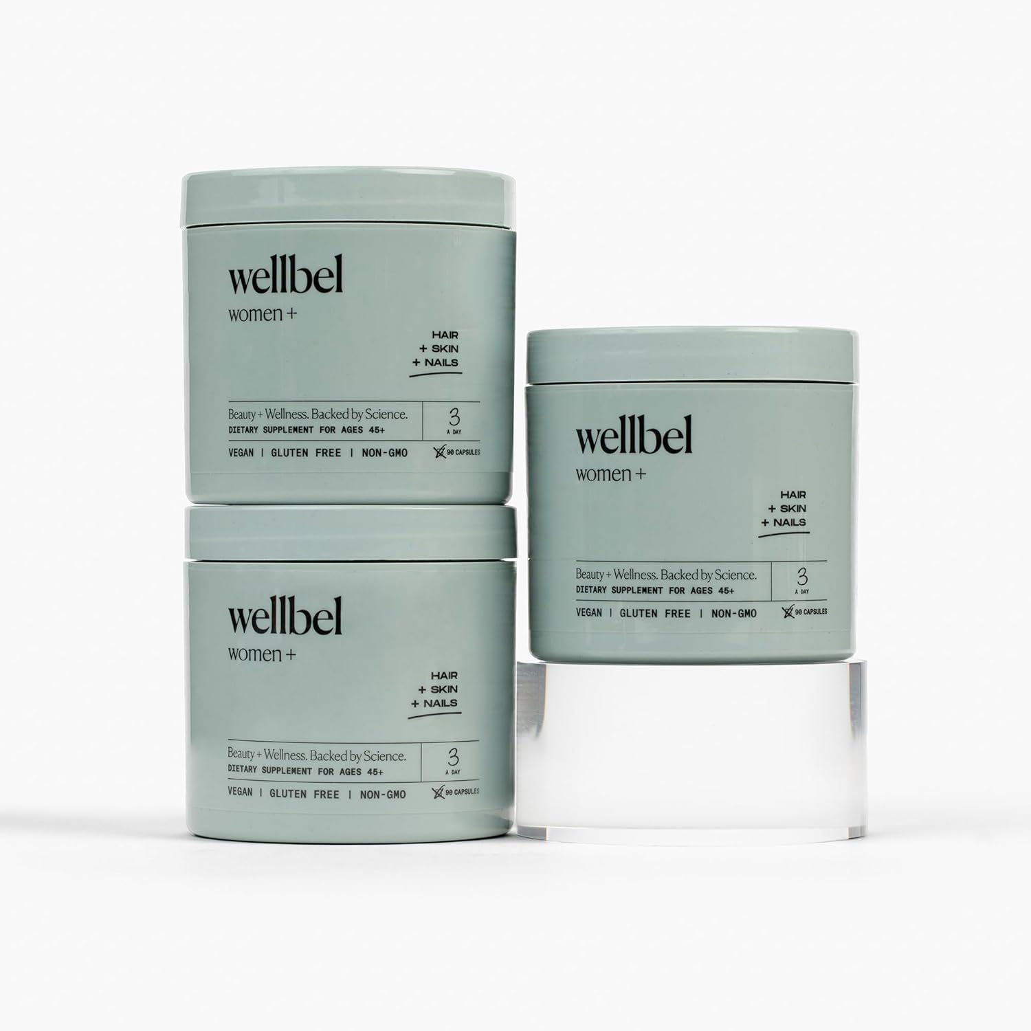WELLBEL Women + Clean Supplement for Hair, Skin, and Nails, Vegan, Gluten Free, Non GMO 90 Count - 3 Pack