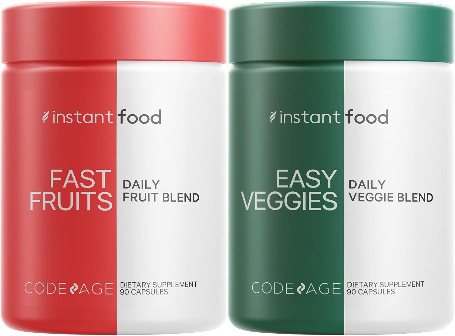 Codeage InstantFood Easy Veggies + Fast Fruits Bundle – Vegetable & Fruit Blend Capsule Supplement – Plant-Based Phytonutrient Formula – Vegan, Non-GMO – 180 Capsules