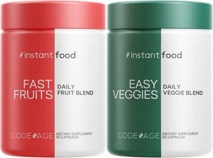 Codeage InstantFood Easy Veggies + Fast Fruits Bundle – Vegetable & Fruit Blend Capsule Supplement – Plant-Based Phytonutrient Formula – Vegan, Non-GMO – 180 Capsules