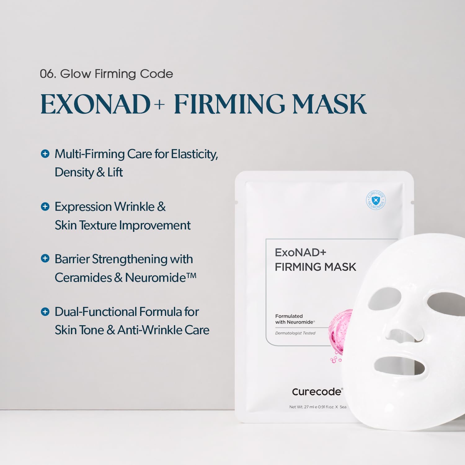 ExoNAD+ Firming Mask 27ml x 5EA, Visible Hydration & Ridiance, Skin Elasticity & Brightening, Contains Neuromide, NAD+, Plant Exosomes, Skin Barrier Repair, Dermatologist Tested
