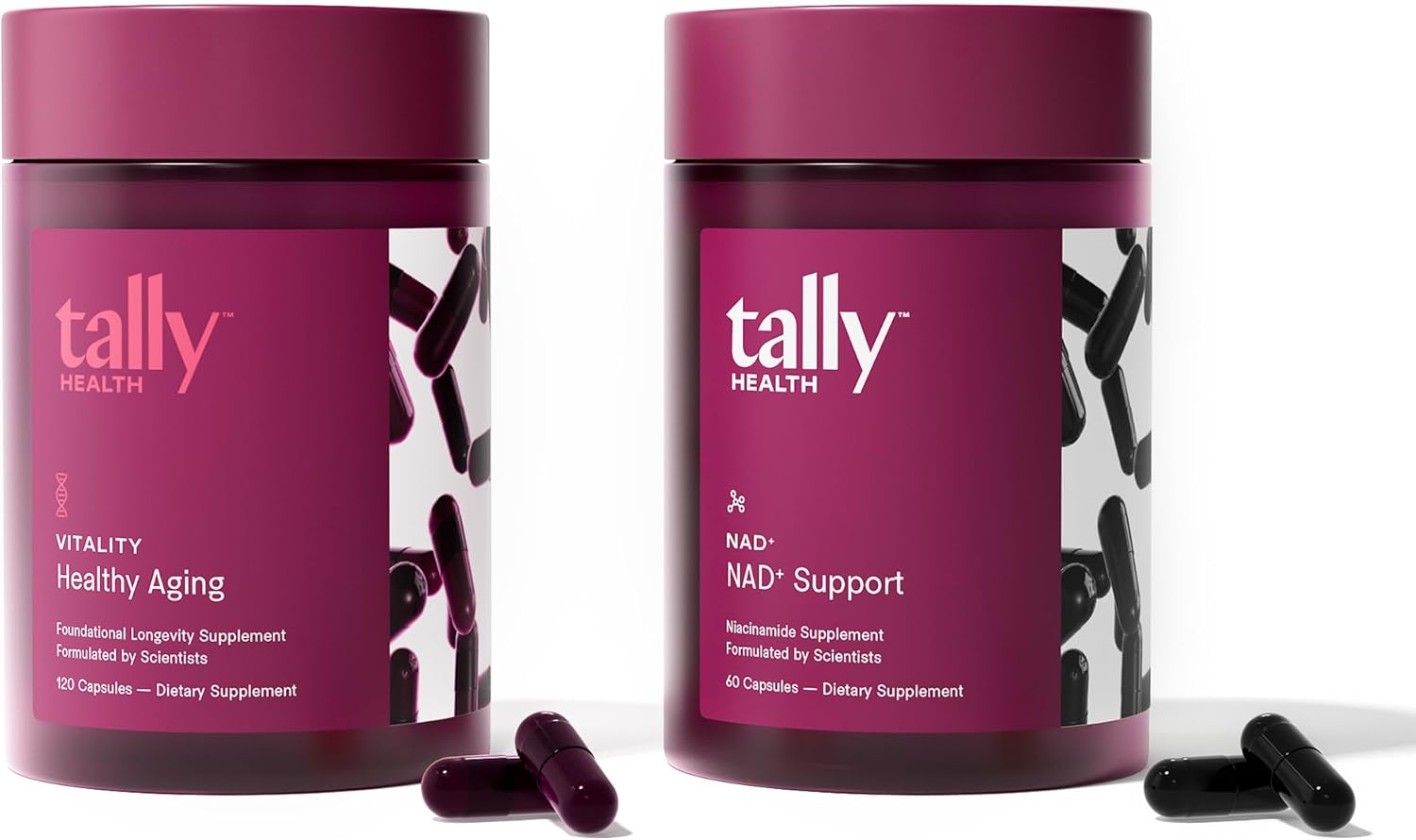 Tally Health DNA Repair Bundle - Cellular Longevity, Energy & Mitochondrial Health with NAD+ (30-Day Supply, 60 Caps) + Vitality (30-Day Supply)