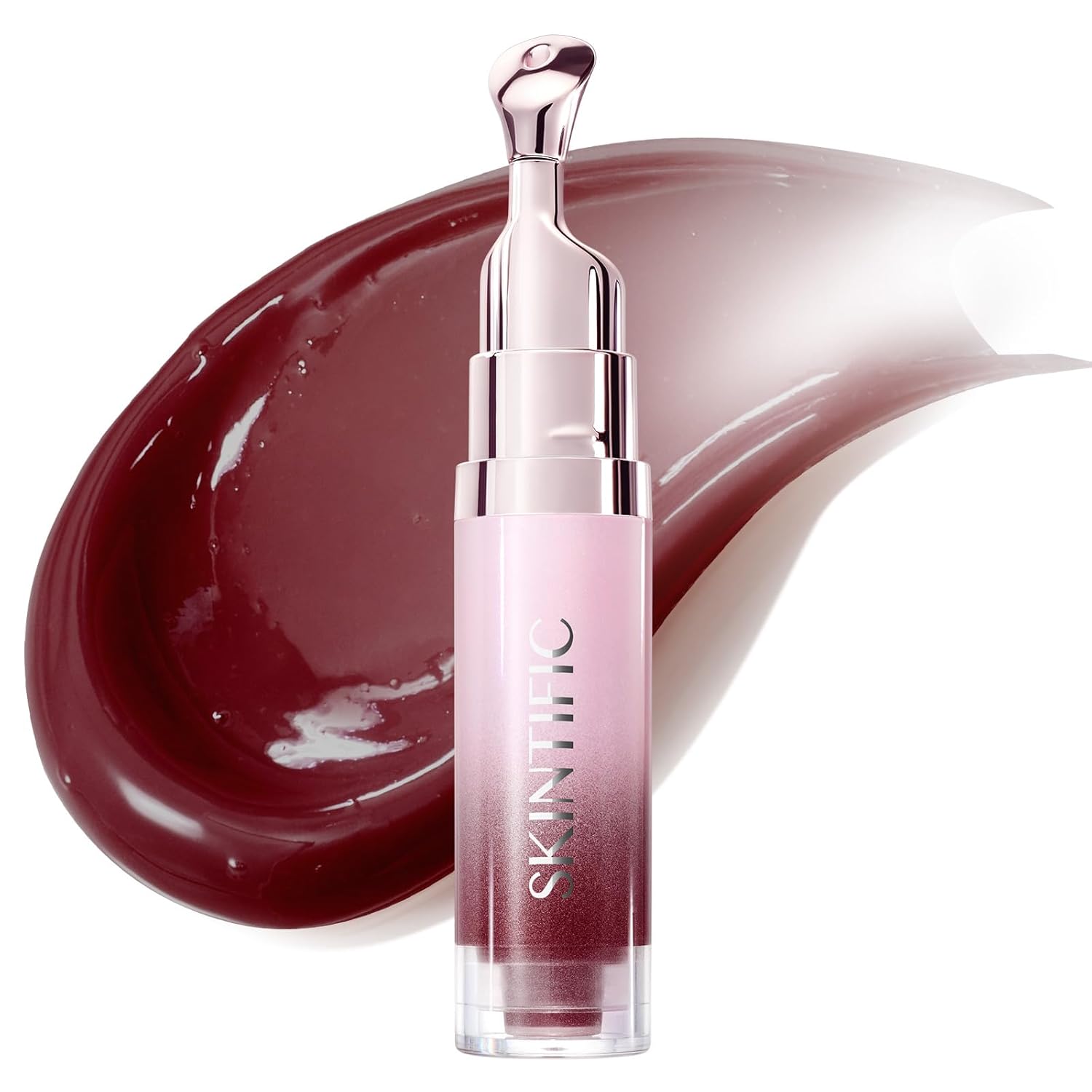 SKINTIFIC Peptide Brightening Lip Serum, Hydrating & Plumping Tinted Lip Gloss, Moisturizing Lip Balm with Polypeptides & Squalane for Glossy Sheer, Smooth Lips(10U Toast Brick)