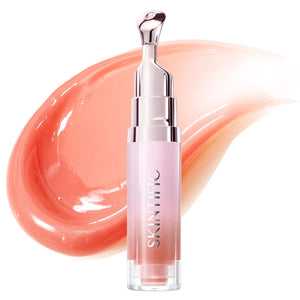 SKINTIFIC Peptide Brightening Lip Serum, Hydrating & Plumping Tinted Lip Gloss, Moisturizing Lip Balm with Polypeptides & Squalane for Glossy Sheer, Smooth Lips(10U Toast Brick)