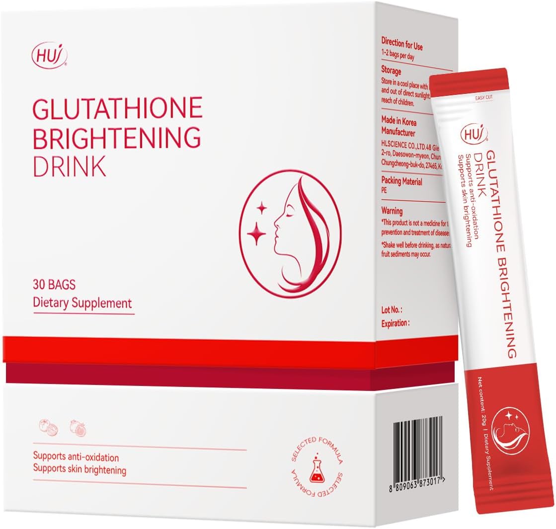 HUJ Glutathione Brightening Drink - Liposomal Liquid Glutathione - Skin Radiance, Metabolic Wellness & Immunity Support - Contains White Tomato Extract & Pomegranate Juice Concentrate - 30 Bags