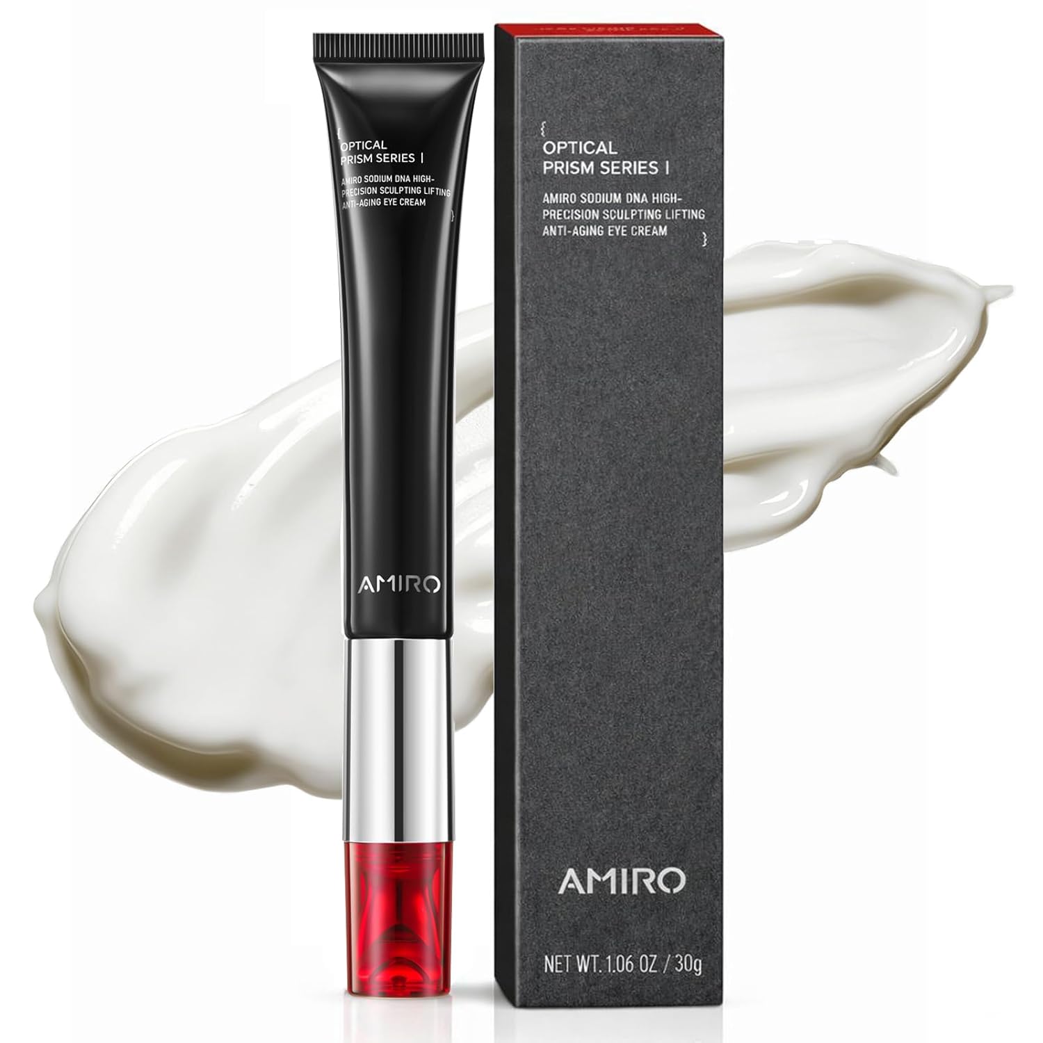 AMIRO PDRN Red Light Therapy Eye Cream with Built-In Microcurrent Massager | PDRN Peptide Under Eye Treatment for Puffy, Tired-Looking Eyes, Hydrated, Firmer-Looking Skin, 1.06 oz