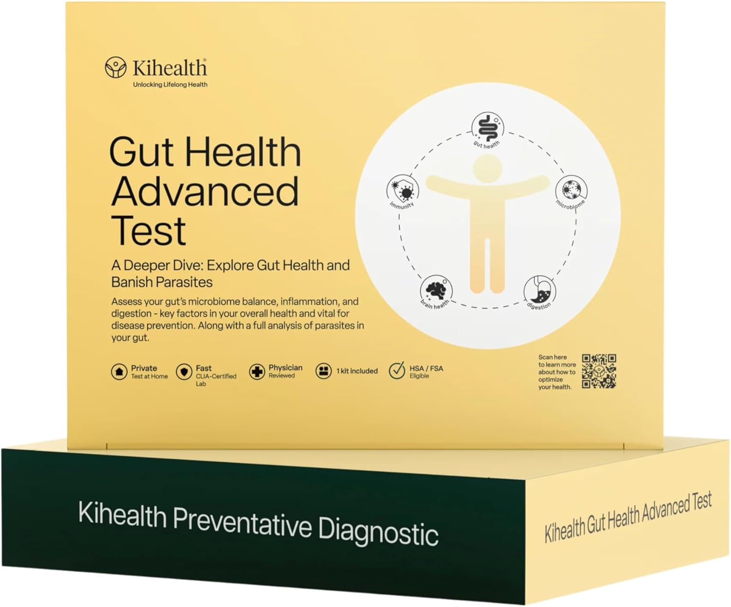 Kihealth - Gut Health Advanced Test - At-Home Comprehensive Stool Analysis Test for Microbiome Balance, Digestion, Inflammation, GI Concerns & More - for Adult Men & Women - 1 Kit Included