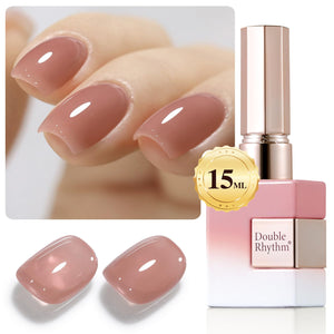 Double Rhythm Translucent Gel Polish Sheer Neutral Natural Light Milky Same Color Same Bottle 15ML Jelly UV Polish Nail Art DIY at Home (Jelly Nude Brown-A1492)