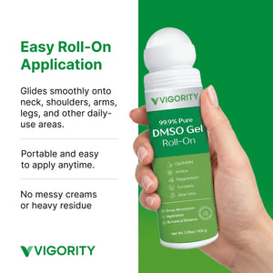 Vigority 99.9% Pure DMSO Roll-On Gel - Premium Skin Conditioning Cream with Aloe Vera, Magnesium, MSM & Botanical Extracts - Fast-Absorbing, Non-Greasy Daily Skin Care - 3.53 oz (100g)