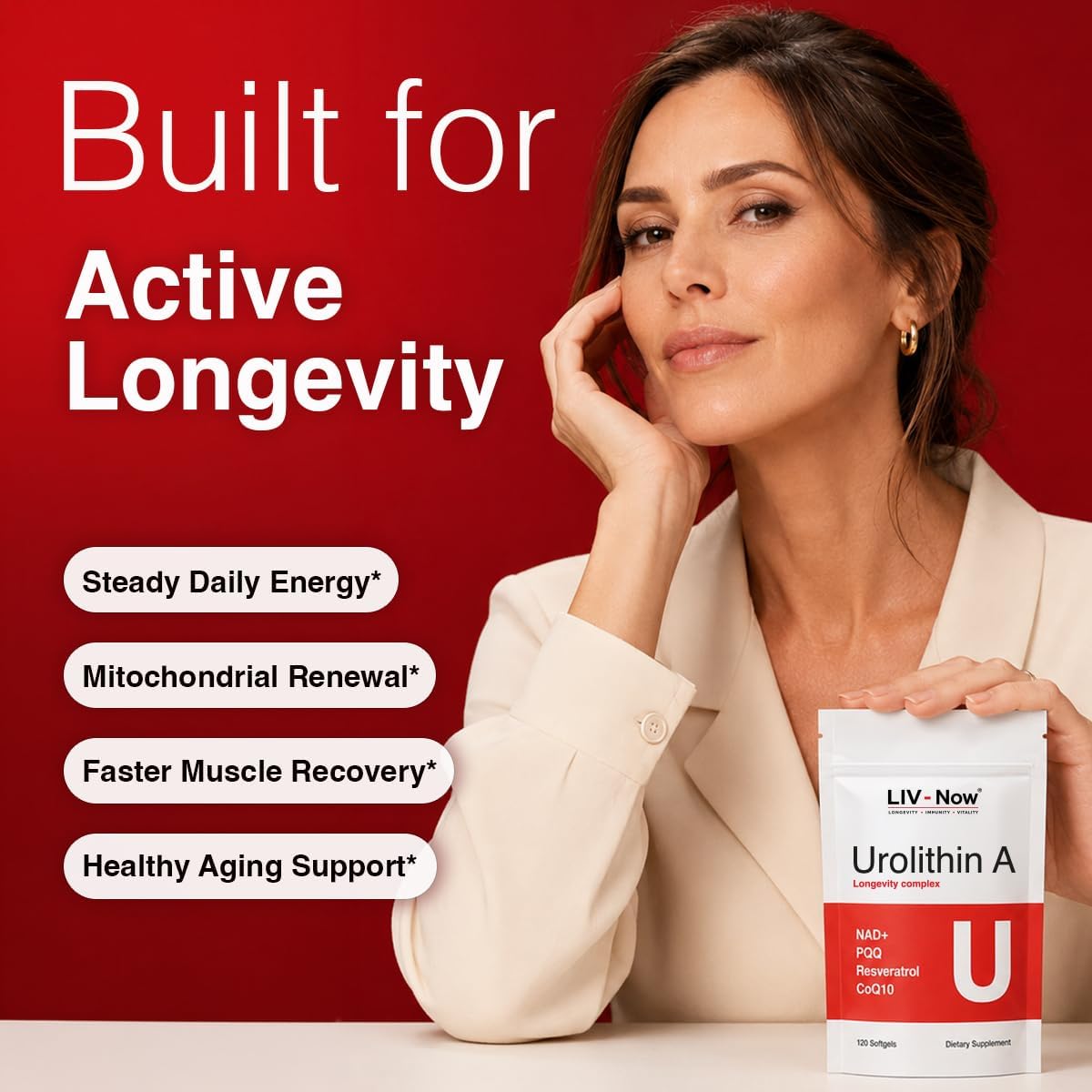 1000mg Urolithin A Supplement with NAD+ CoQ10 Resveratrol PQQ, 120 Softgels | 99% Purity, USA-Made/Lab Tested Longevity Complex for Mitochondrial Support, Cellular Health, Muscle Function, Healthy Aging