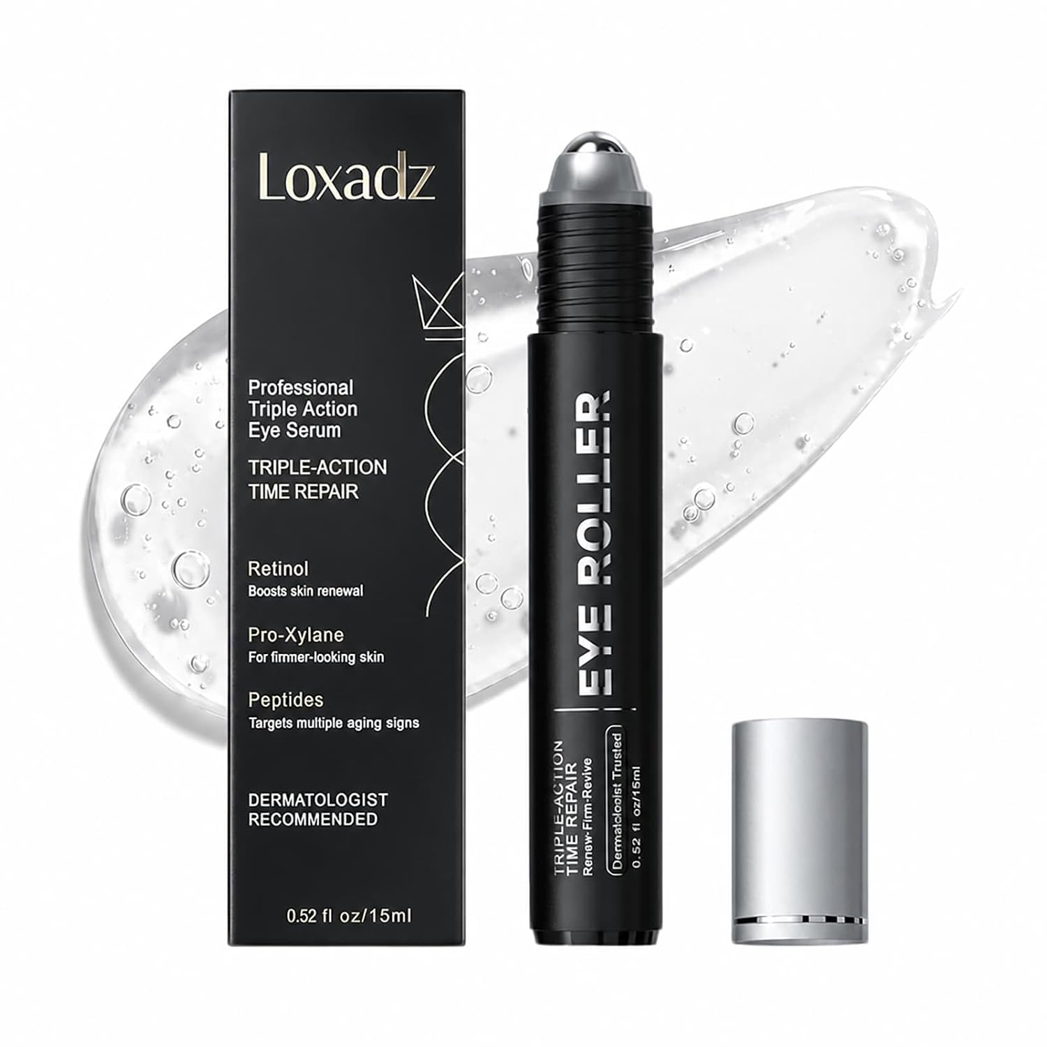 Under Eye Brightener Roller - Caffeine & Retinol Eye Serum for Dark Circles, Puffiness & Fine Lines, Travel Essential Vegan Skincare, Cooling Eye Massage, Dermatologist-Tested, 0.52 fl oz