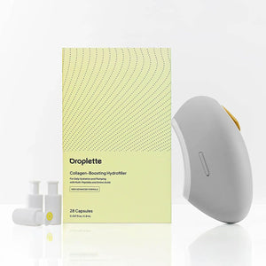 Droplette Ultra Starter Set – Patented Micro-Infuser Skincare Device with Collagen Hydrofiller Capsules for Hydration & Plumping – Dove Grey Device with 28 Single-Use Capsules