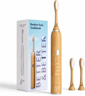 Better & Better Bamboo Sonic Electric Toothbrush | 37,000 VPM | Plant-Based Bristles, No Microplastics | 4 Modes, 2-Min Timer | Rechargeable | Soft, Eco-Friendly | Safe for Braces & Sensitive Gums