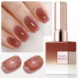 Double Rhythm Translucent Gel Polish Sheer Neutral Natural Light Milky Same Color Same Bottle 15ML Jelly UV Polish Nail Art DIY at Home (Jelly Nude Brown-A1492)