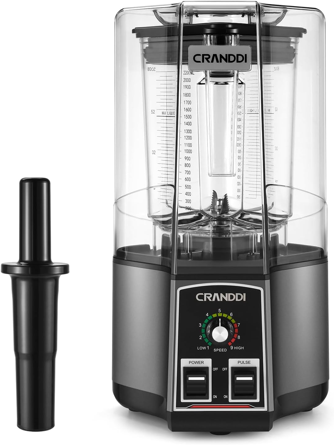 Commercial Blender for Crushing Ice, Chopping, Grinding, Blending, 1500W 80oz Blender with Tamper and Removable Soundproof Cover, K85 (Grey)
